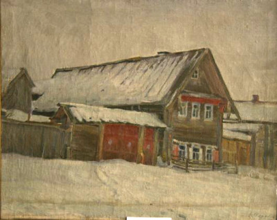 "Самый старый дом в  с. Панфилово".1941. Х.,м. 40х49,5. МИХМ