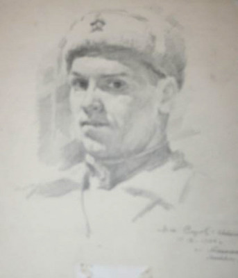 "Автопортрет". 1944. Б.,кар. 26,5х22 МИХМ