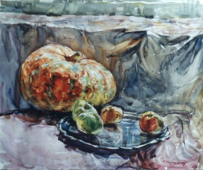 "Тыква и яблоки". 1996 акв. 43х57