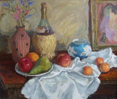 "Натюрморт с синей вазочкой".2007,к.м.,50х60