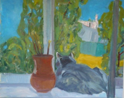 "Кошка на окошке". 2010г. х-м. 50-60.