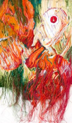 Гобелен" Огненная птица" 2014г.,120х85 рафия, лён,вискоза, ручное ткачество