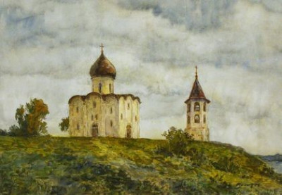 "Церковь Спаса на Нередице",2005, 60Х80, б,акв.